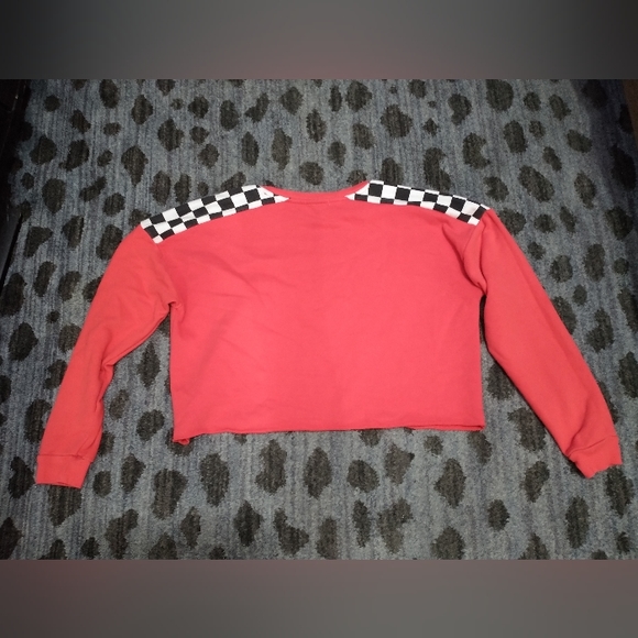Red and Checkered Racer Cropped Sweater sz L - Picture 4 of 8